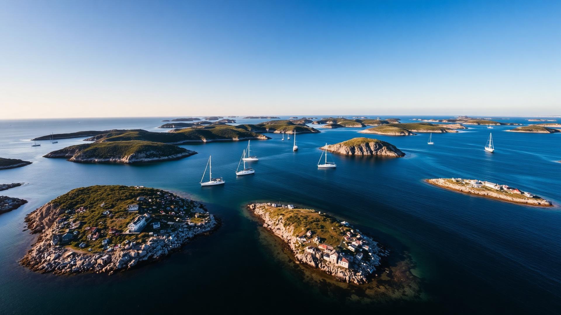Svensk skärgård med segelbåtar